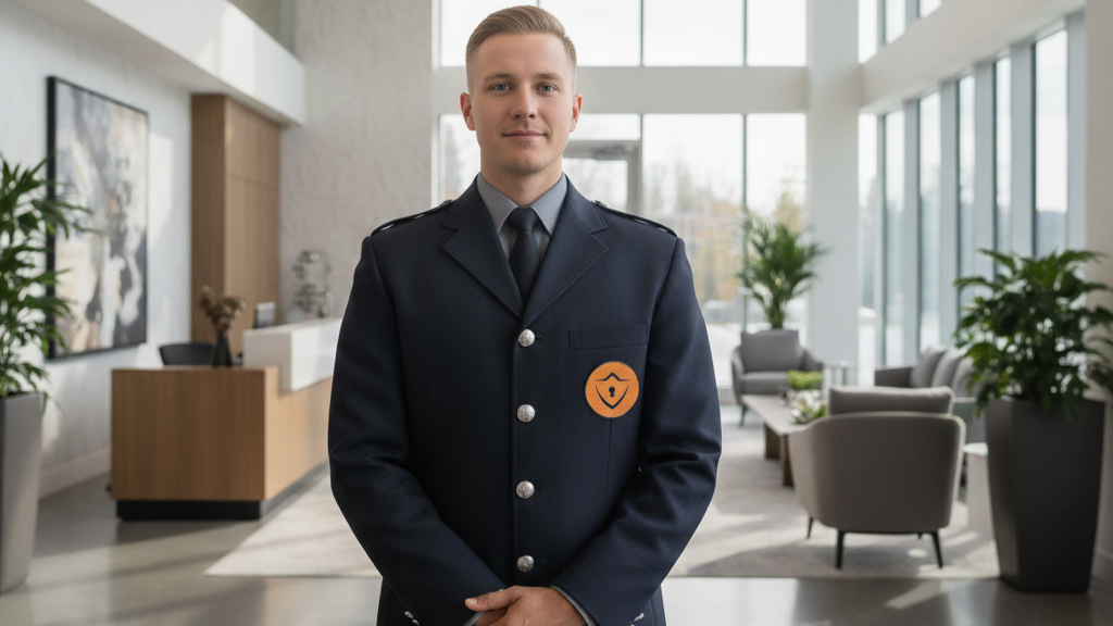 An Infrasecure concierge guard providing expert residential security in a modern Burnaby condo tower.